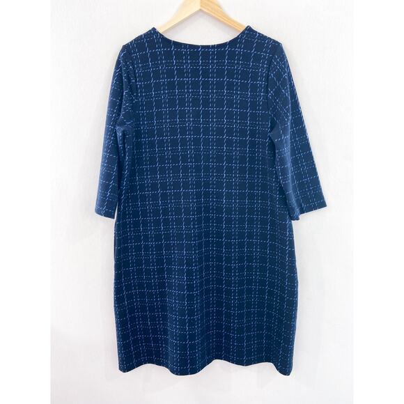 J. Jill Women's Navy Textured Shift Dress sz Large Petite 3/4 Sleeve Ribbed - Picture 2 of 8